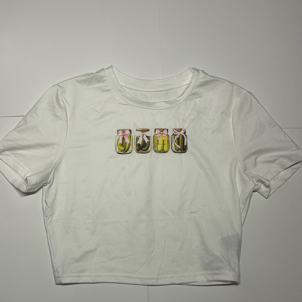 White Graphic Crop Top